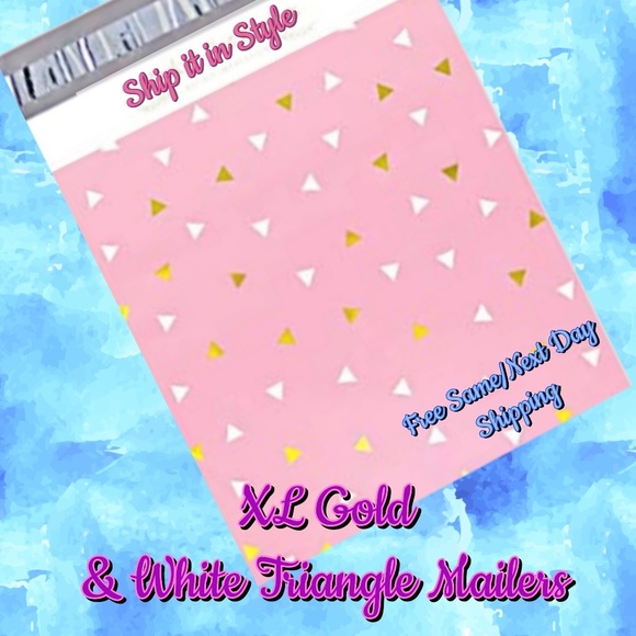 40 XL Gold & Whote Triangle Poly Mailers - Picture 1 of 1
